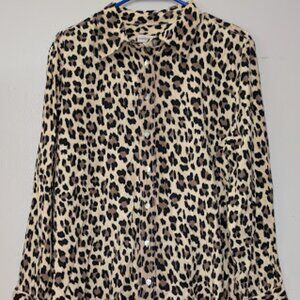 Alexander Jordan Women's Blouse Long Sleeve Leopard Print Button Up Size XL NWT
